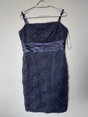 AGB Size 14 Navy Blue Cocktail Dress 3D Rosette Texture